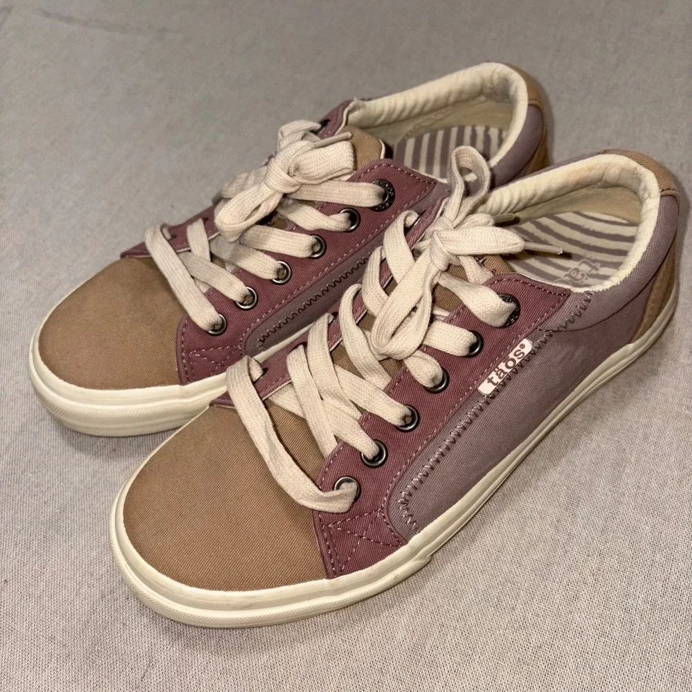 Taos Plim Soul Mauve Tan Canvas Low Top Sneakers Womens 7.5‎ - Picture 2 of 8